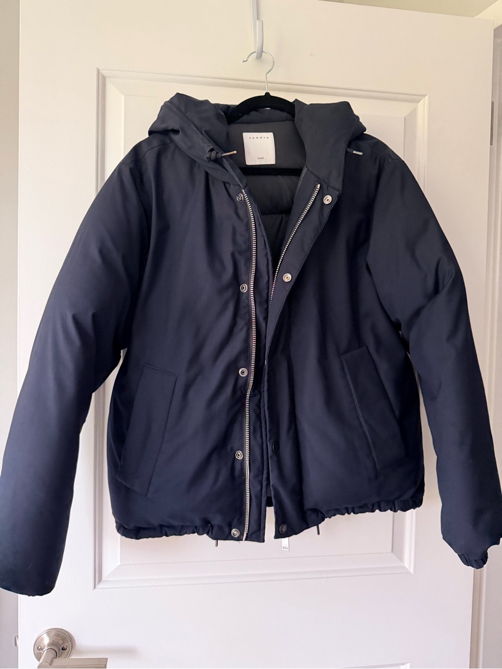 Sandro Navy Puffer Coat with Hood